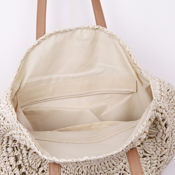 Boho Circular Large Straw Tote Summer Bag - Picture 7 of 8